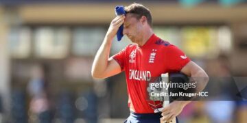 England's captain walking of the pitch after a successful outing!